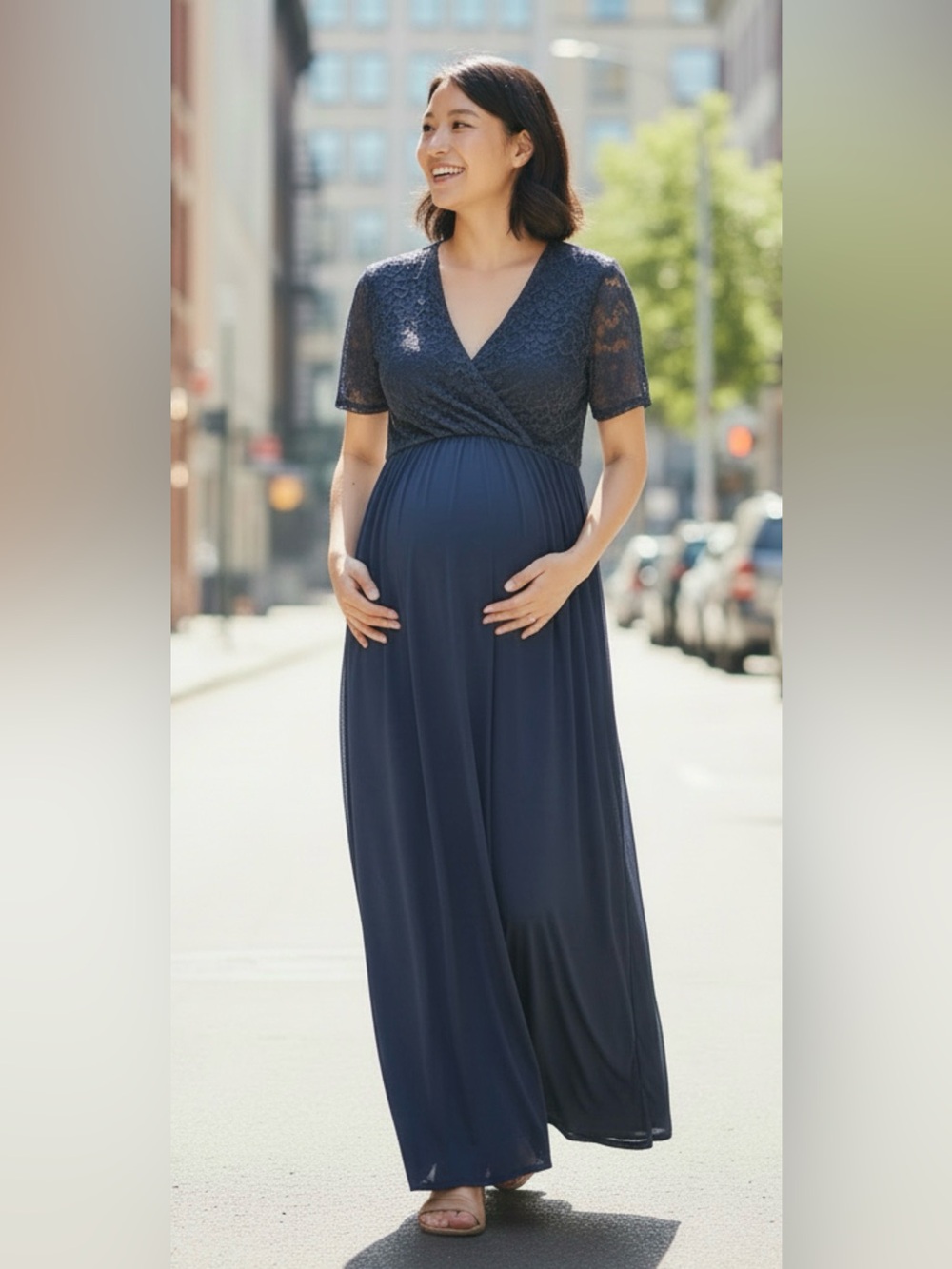 ASOS Maternity Navy Lace Faux Wrap Midi Dress Size US 14